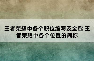 王者荣耀中各个职位缩写及全称 王者荣耀中各个位置的简称